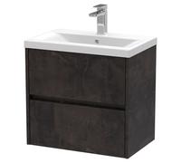 Nuie Havana Matt Wall Hung 2 Drawer Vanity Unit and Mid Edge Ceramic Basin | Metallic Slate | MDF | 600mm