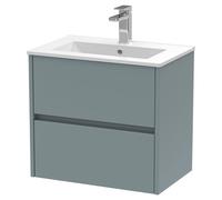 Nuie Havana Matt Wall Hung 2 Drawer Vanity Unit and Minimalist Ceramic Basin | Coastal Grey | MDF | 600mm