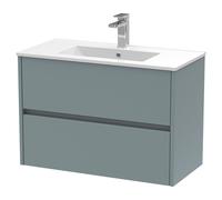 Nuie Havana Matt Wall Hung 2 Drawer Vanity Unit and Minimalist Ceramic Basin | Coastal Grey | MDF | 800mm