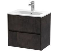 Nuie Havana Matt Wall Hung 2 Drawer Vanity Unit and Minimalist Ceramic Basin | Metallic Slate | MDF | 600mm