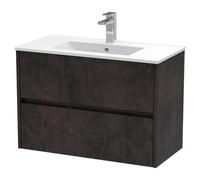 Nuie Havana Matt Wall Hung 2 Drawer Vanity Unit and Minimalist Ceramic Basin | Metallic Slate | MDF | 800mm