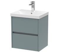 Nuie Havana Matt Wall Hung 2 Drawer Vanity Unit and Thin Edge Ceramic Basin | Coastal Grey | MDF | 500mm