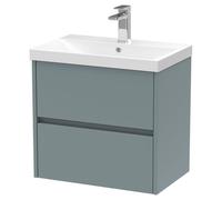 Nuie Havana Matt Wall Hung 2 Drawer Vanity Unit and Thin Edge Ceramic Basin | Coastal Grey | MDF | 600mm