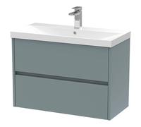 Nuie Havana Matt Wall Hung 2 Drawer Vanity Unit and Thin Edge Ceramic Basin | Coastal Grey | MDF | 800mm