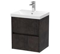 Nuie Havana Matt Wall Hung 2 Drawer Vanity Unit and Thin Edge Ceramic Basin | Metallic Slate | MDF | 500mm