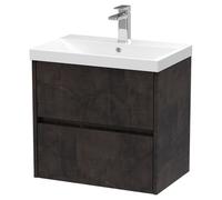 Nuie Havana Matt Wall Hung 2 Drawer Vanity Unit and Thin Edge Ceramic Basin | Metallic Slate | MDF | 600mm