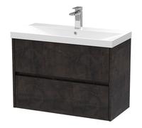 Nuie Havana Matt Wall Hung 2 Drawer Vanity Unit and Thin Edge Ceramic Basin | Metallic Slate | MDF | 800mm