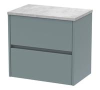 Nuie Havana Matt Wall Hung 2 Drawer Vanity Unit with Bellato Grey Worktop | Coastal Grey | MFC | 600mm