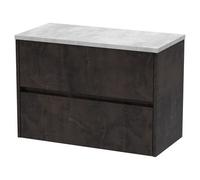 Nuie Havana Matt Wall Hung 2 Drawer Vanity Unit with Bellato Grey Worktop | Metallic Slate | MFC | 800mm