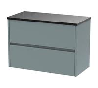 Nuie Havana Matt Wall Hung 2 Drawer Vanity Unit with Black Sparkle Worktop | Coastal Grey | MFC | 800mm
