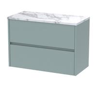 Nuie Havana Matt Wall Hung 2 Drawer Vanity Unit with Carrera Marble Laminate Worktop | Coastal Grey | MFC | 800mm