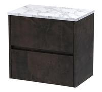 Nuie Havana Matt Wall Hung 2 Drawer Vanity Unit with Carrera Marble Laminate Worktop | Metallic Slate | MFC | 600mm