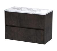 Nuie Havana Matt Wall Hung 2 Drawer Vanity Unit with Carrera Marble Laminate Worktop | Metallic Slate | MFC | 800mm