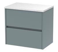Nuie Havana Matt Wall Hung 2 Drawer Vanity Unit with White Sparkle Worktop | Coastal Grey | MFC | 600mm