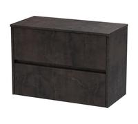 Nuie Havana Matt Wall Hung 2 Drawer Vanity Unit with Worktop | Metallic Slate | MDF | 800mm