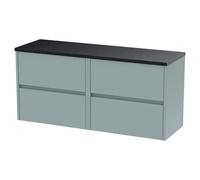 Nuie Havana Matt Wall Hung 4 Drawer Vanity Unit with Black Sparkle Worktop | Coastal Grey | MFC | 1200mm