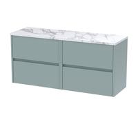 Nuie Havana Matt Wall Hung 4 Drawer Vanity Unit with Carrera Marble Laminate Worktop | Coastal Grey | MFC | 1200mm