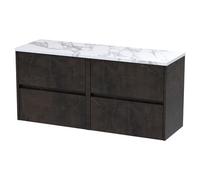 Nuie Havana Matt Wall Hung 4 Drawer Vanity Unit with Carrera Marble Laminate Worktop | Metallic Slate | MFC | 1200mm