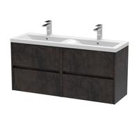 Nuie Havana Matt Wall Hung 4 Drawer Vanity Unit with Double Ceramic Basins | Metallic Slate | MDF | 1200mm