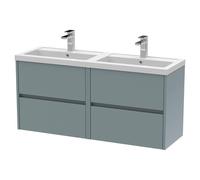 Nuie Havana Matt Wall Hung 4 Drawer Vanity Unit with Double Polymarble Basins | Coastal Grey | MDF | 1200mm