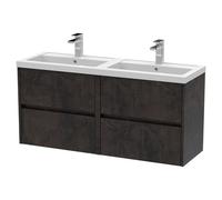 Nuie Havana Matt Wall Hung 4 Drawer Vanity Unit with Double Poylymarble Basins | Metallic Slate | MDF | 1200mm