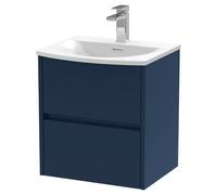 Nuie Havana Satin Wall Hung 2 Drawer Vanity Unit and Curved Ceramic Basin | Midnight Blue | MDF | 500mm