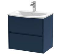 Nuie Havana Satin Wall Hung 2 Drawer Vanity Unit and Curved Ceramic Basin | Midnight Blue | MDF | 600mm