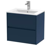 Nuie Havana Satin Wall Hung 2 Drawer Vanity Unit and Minimalist Ceramic Basin | Midnight Blue | MDF | 600mm