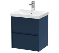 Nuie Havana Satin Wall Hung 2 Drawer Vanity Unit and Thin Edge Ceramic Basin | Midnight Blue | MDF | 500mm
