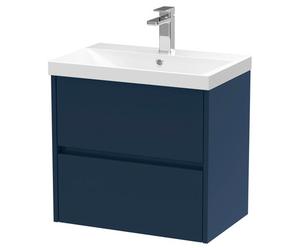 Nuie Havana Satin Wall Hung 2 Drawer Vanity Unit and Thin Edge Ceramic Basin | Midnight Blue | MDF | 600mm