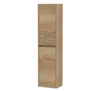 Nuie Havana Tall Wall Hung Unit 2-Door, Soft Close Handless Bathroom Storage Cabinet In Autumn Oak, 1433 X 350 X 255mm