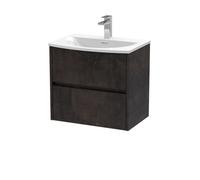Nuie Havana Wall Hung 2 Drawer Vanity Basin Unit & Curved Ceramic Basin, Modern Sink Vanity Unit In Metallic Slate With White