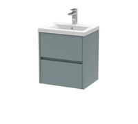 Nuie Havana Wall Hung 2 Drawer Vanity Basin Unit & Mid-Edge Ceramic Basin, Modern Sink Vanity Unit In Coastal Grey With White
