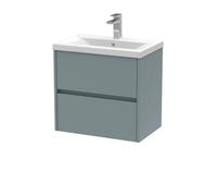 Hudson Reed HAV2304A Havana Modern Bathroom Wall Hung 2 Drawer Vanity Basin Unit & Mid-Edge Ceramic Basin, 600mm, Matt Coastal Grey