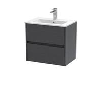 Nuie Havana Wall Hung 2 Drawer Vanity Basin Unit & Minimalist Ceramic Basin, Modern Sink Vanity Unit In Graphite Grey With White
