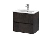 Nuie Havana Wall Hung 2 Drawer Vanity Basin Unit & Minimalist Ceramic Basin, Modern Sink Vanity Unit In Metallic Slate With White
