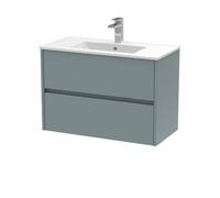 Hudson Reed HAV2306B Havana Modern Bathroom Wall Hung 2 Drawer Vanity Basin Unit & Minimalist Ceramic Basin, 800mm, Matt Coastal Grey