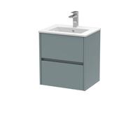 Nuie Havana Wall Hung 2 Drawer Vanity Basin Unit & Minimalist Ceramic Basin, Modern Sink Vanity Unit In Coastal Grey With White