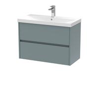 Hudson Reed HAV2306D Havana Modern Bathroom Wall Hung 2 Drawer Vanity Basin Unit & Thin-Edge Ceramic Basin, 800mm, Matt Coastal Grey