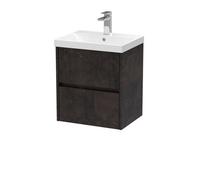 Nuie Havana Wall Hung 2 Drawer Vanity Basin Unit & Thin-Edge Ceramic Basin, Modern Sink Vanity Unit In Metallic Slate With White