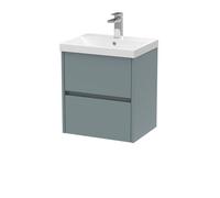 Nuie Havana Wall Hung 2 Drawer Vanity Basin Unit & Thin-Edge Ceramic Basin, Modern Sink Vanity Unit In Coastal Grey With White