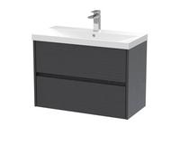 Nuie Havana Wall Hung 2 Drawer Vanity Basin Unit & Thin-Edge Ceramic Basin, Modern Sink Vanity Unit In Graphite Grey With White