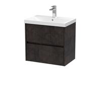 Nuie Havana Wall Hung 2 Drawer Vanity Basin Unit & Thin-Edge Ceramic Basin, Modern Sink Vanity Unit In Metallic Slate With White