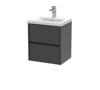 Nuie Havana Wall Hung 2 Drawer Vanity Unit & Mid-Edge Ceramic Basin, Contemporary Sink Vanity Unit In Graphite Grey With White