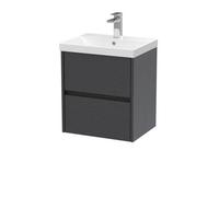 Nuie Havana Wall Hung 2 Drawer Vanity Unit & Thin-Edge Ceramic Basin, Contemporary Sink Vanity Unit In Graphite Grey With White