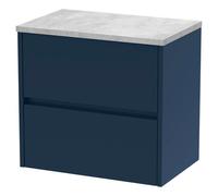 Nuie Havana Wall Hung 2 Drawer Vanity Unit with Bellato Grey Worktop | Satin Midnight Blue | MFC | 600mm