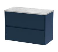 Nuie Havana Wall Hung 2 Drawer Vanity Unit with Bellato Grey Worktop | Satin Midnight Blue | MFC | 800mm
