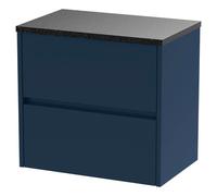 Nuie Havana Wall Hung 2 Drawer Vanity Unit with Black Sparkle Worktop | Satin Midnight Blue | MFC | 600mm