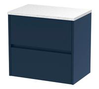 Nuie Havana Wall Hung 2 Drawer Vanity Unit with White Sparkle Worktop | Satin Midnight Blue | MFC | 600mm