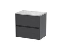 Nuie Havana Wall Hung 2-Drawer Vanity Unit & Worktop In Bellato Grey, Countertop Basin Unit, Graphite Grey Woodgrain, 600mm